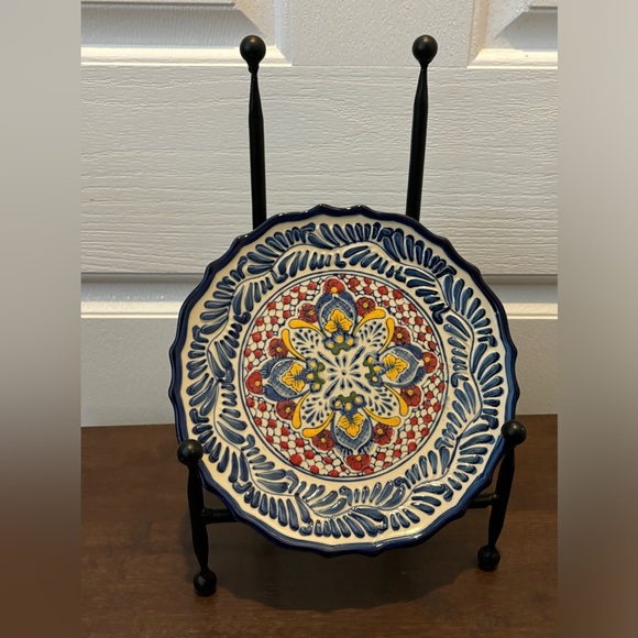 Hand Painted Expressions Decorative Plate 12 In Blue Red Yellow Floral Glazed 8” - Picture 2 of 7